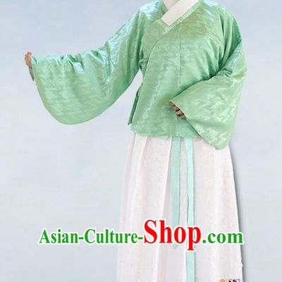 Traditional China Costume Embroidery Green Blouse and White Skirt Complete Set, Chinese Ming Dynasty Princess Clothing for Women