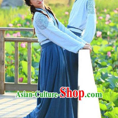 Traditional Asian China Costume Embroidered Blouse and Slip Skirt, Chinese Han Dynasty Hanfu Embroidered Clothing for Women for Men