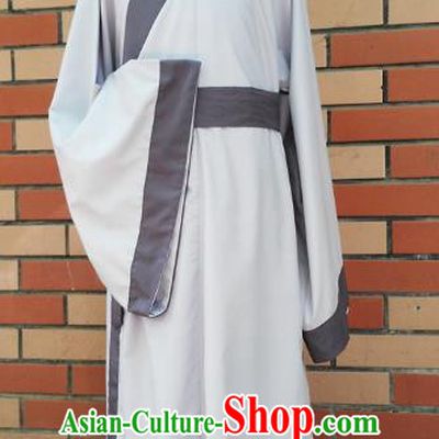 Traditional Asian China Han Dynasty Costume Chinese Hanfu Grey Long Robe for Men