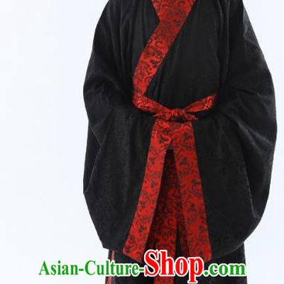 Traditional Asian China Han Dynasty Costume Chinese Ancient Hanfu Officer Scholar Black Long Robe for Men