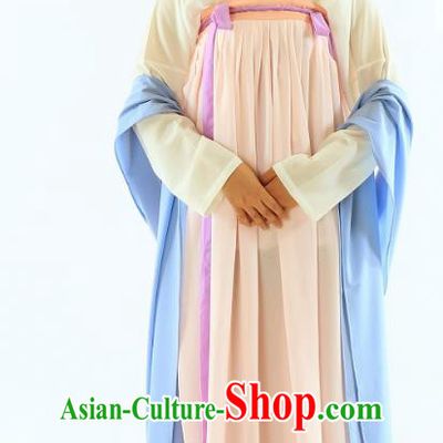 Traditional Chinese Hanfu Costumes Ancient Tang Dynasty Imperial Consort Blouse and Pink Slip Skirts Complete Set for Women