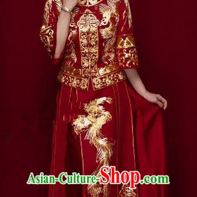 Traditional Ancient Chinese Costume Xiuhe Suits Chinese Style Wedding Red Embroidery Dragon and Phoenix Bride Clothing for Women
