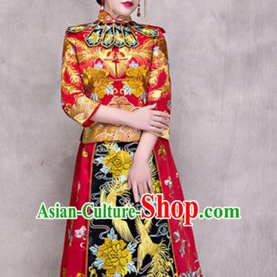 Traditional Ancient Chinese Costume Xiuhe Suits Chinese Style Wedding Embroidery Dragon and Phoenix Bride Cheongsam Clothing for Women