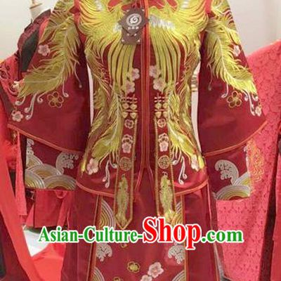 Traditional Ancient China Costume Xiuhe Suits Chinese Wedding Embroidery Phoenix Bride Cheongsam Clothing for Women