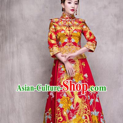 Traditional Ancient Chinese Costume Xiuhe Suits Chinese Style Wedding Embroidery Dragon and Phoenix Bride Cheongsam Clothing for Women