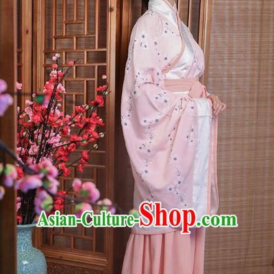Traditional Ancient China Costume Palace Lady Pink Curve Bottom, Chinese Hanfu Han Dynasty Princess Embroidered Clothing for Women