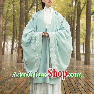 Traditional Chinese Ancient Costumes, Asian China Ming Dynasty Palace Lady Princess Clothing Embroidery Light Green Wide Sleeve Cardigan