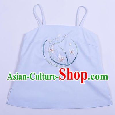 Traditional Chinese Ancient Hanfu Costumes, Asian China Song Dynasty Embroidery Suspenders Vest White Bellyband for Women