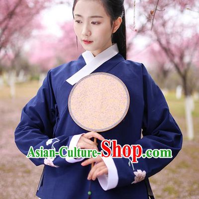 Traditional Chinese Ancient Hanfu Costumes, Asian China Ming Dynasty Young Lady Embroidery Navy Blouse for Women