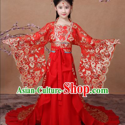 Ancient Chinese Palace Royal Princess Costume Empress Costumes and Hair Accessories Complete Set for Girls