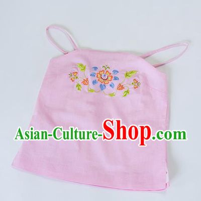 Traditional Chinese Ancient Hanfu Costumes, Asian China Song Dynasty Embroidery Sun-top Vest Pink Bellyband for Women
