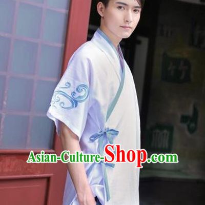 Traditional Chinese Ancient Hanfu Costumes, Asian China Ming Dynasty Slant Opening Embroidery Shirt for Men