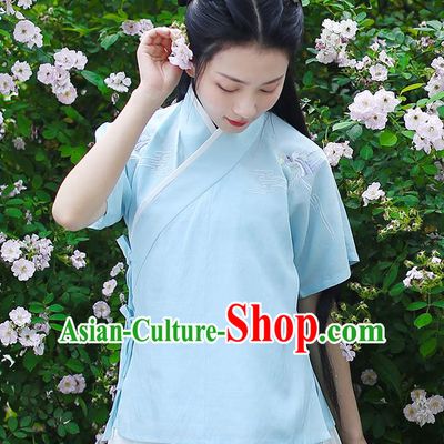 Ancient Chinese Palace Princess Hanfu Costume, Traditional China Song Dynasty Young Lady Clothing Embroidery Blue Blouse