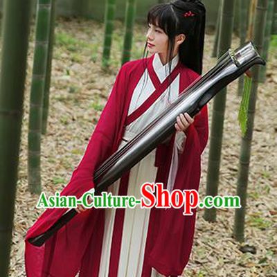 Ancient Chinese Palace Princess Hanfu Costume, Traditional China Jin Dynasty Swordswoman Embroidery Red Cardigan and Dress Clothing
