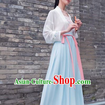Ancient Chinese Royal Princess Hanfu Costume, Traditional China Song Dynasty Palace Lady Embroidery Blouse and Skirt Complete Set