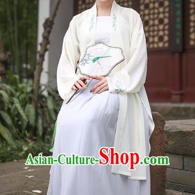 Ancient Chinese Royal Princess Hanfu Costume, Traditional China Song Dynasty Palace Lady Embroidery Beige BeiZi and Dress for Women