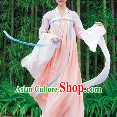 Ancient Chinese Imperial Concubine Hanfu Costume, Traditional China Tang Dynasty Palace Lady Embroidery White Blouse and Pink Slip Skirt for Women