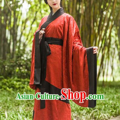 Ancient Chinese Imperial Concubine Hanfu Wedding Costume, Traditional China Han Dynasty Palace Lady Embroidery Red Dress for Women