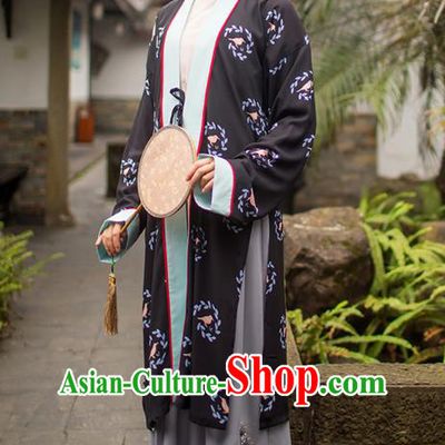 Traditional Chinese Ancient Young Lady Hanfu Costumes, Asian China Song Dynasty Palace Princess Black BeiZi Blouse and Skirts Complete Set for Women
