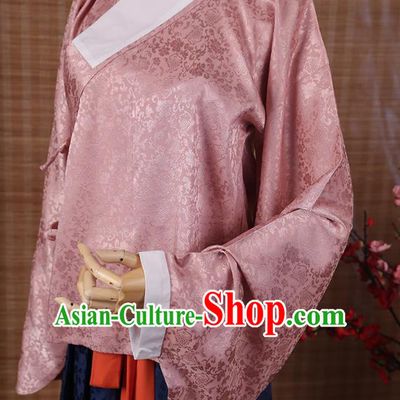 Traditional Chinese Ancient Hanfu Imperial Princess Costume, Asian China Ming Dynasty Palace Lady Pink Silk Blouse for Women