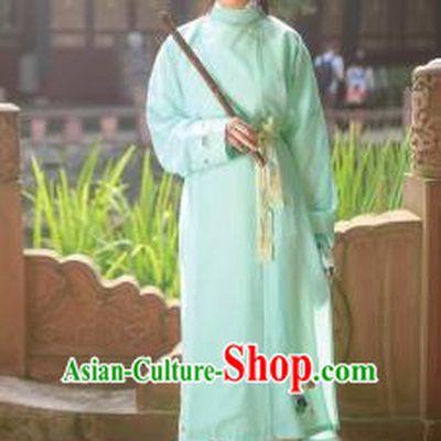 Traditional Chinese Ancient Hanfu Swordswoman Costume, Asian China Ming Dynasty Young Lady Embroidered Green Long Robe for Women