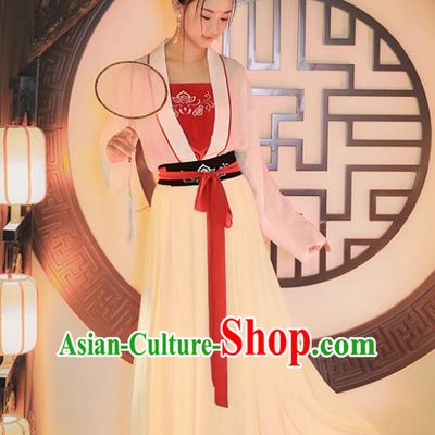 Traditional Chinese Ancient Princess Hanfu Costumes, Asian China Tang Dynasty Palace Lady Embroidery Blouse and Skirts for Women