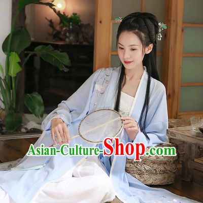 Traditional Chinese Ancient Princess Hanfu Costumes, Asian China Song Dynasty Palace Lady Embroidery Blue BeiZi Cardigan for Women