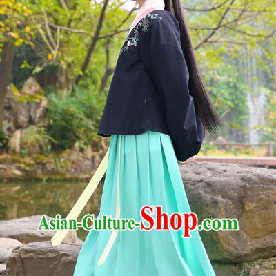 Traditional Chinese Ancient Princess Hanfu Costumes, Asian China Ming Dynasty Palace Lady Embroidery Blouse and Green Slip Skirts for Women