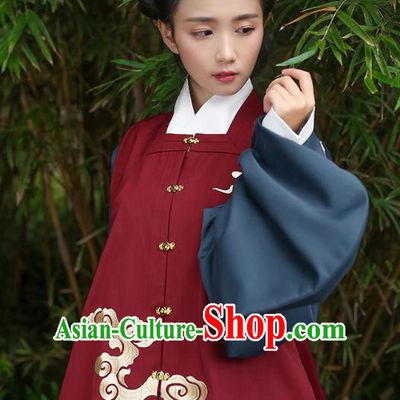 Traditional Chinese Ancient Hanfu Young Lady Costumes, Asian China Song Dynasty Embroidery Red Vest for Women