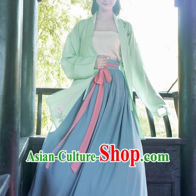 Traditional Chinese Ancient Hanfu Young Lady Costumes, Asian China Song Dynasty Princess Embroidery Dress Clothing for Women