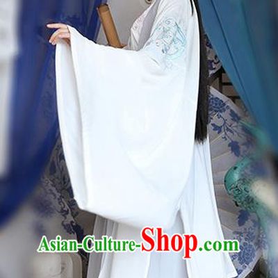 Traditional Chinese Ancient Hanfu Young Lady Costumes, Asian China Jin Dynasty Princess Embroidery White Cardigan Cloak Clothing for Women