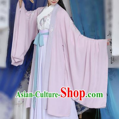 Traditional Chinese Ancient Hanfu Young Lady Costumes, Asian China Jin Dynasty Princess Embroidery Pink Cardigan Cloak Clothing for Women
