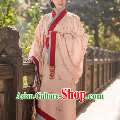 Traditional Chinese Ancient Royal Princess Hanfu Costume Pink Curve Bottom, Asian China Han Dynasty Palace Lady Embroidered Dress for Women