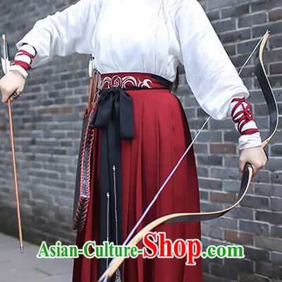 Traditional Chinese Ancient Swordswoman Hanfu Costume, Asian China Han Dynasty Embroidered Blouse and Skirts for Women