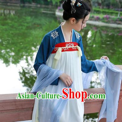Traditional Chinese Ancient Hanfu Princess Costume, Asian China Tang Dynasty Palace Lady Embroidered Blouse and White Slip Skirts for Women