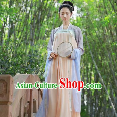 Traditional Chinese Ancient Hanfu Princess Costume, Asian China Tang Dynasty Palace Lady Embroidered Blouse and Pink Slip Skirts for Women