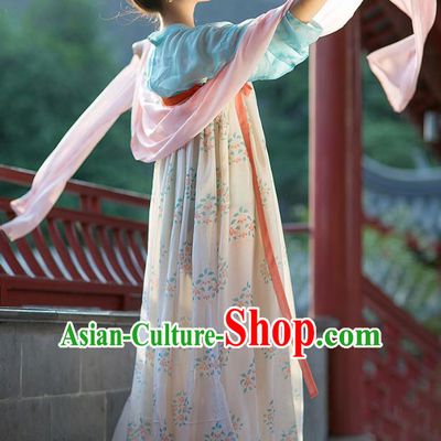 Traditional Chinese Ancient Hanfu Princess Costume, Asian China Tang Dynasty Palace Lady Embroidered Blouse and Slip Skirts for Women