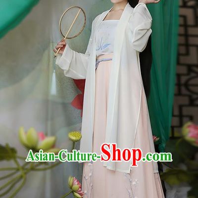 Traditional Chinese Ancient Hanfu Princess Costume White Cardigan, Asian China Song Dynasty Palace Lady Embroidered Clothing for Women