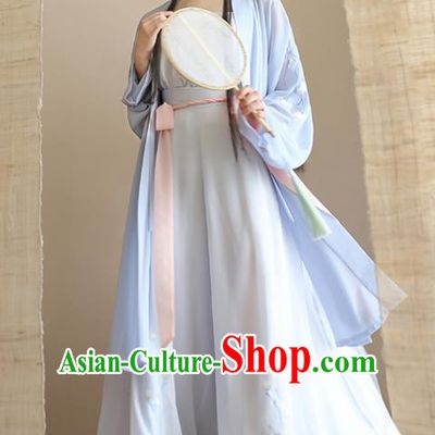 Traditional Chinese Ancient Hanfu Princess Costume Blue Cardigan, Asian China Song Dynasty Palace Lady Embroidered Clothing for Women
