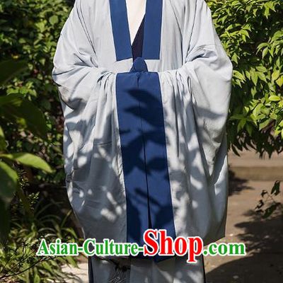 Traditional Chinese Ancient Hanfu Swordsman Costume, Asian China Han Dynasty Imperial Bodyguard Embroidered Grey Cloak for Men