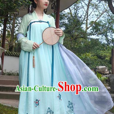 Traditional Chinese Ancient Hanfu Princess Costume Green Slip Skirt, Asian China Tang Dynasty Palace Lady Embroidered Clothing for Women
