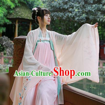 Traditional Chinese Ancient Hanfu Princess Costume Pink Cardigan, Asian China Tang Dynasty Palace Lady Embroidered Clothing for Women
