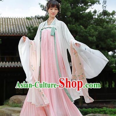 Traditional Chinese Ancient Hanfu Princess Costume White Cardigan, Asian China Tang Dynasty Palace Lady Embroidered Clothing for Women