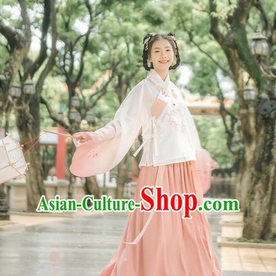 Traditional Chinese Ancient Hanfu Costume Palace Lady Dress, Asian China Ming Dynasty Embroidered Blouse and Skirts for Women