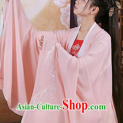 Traditional Chinese Ancient Hanfu Princess Costume Pink Embroidered Cloak, Asian China Jin Dynasty Palace Lady Cardigan Clothing for Women