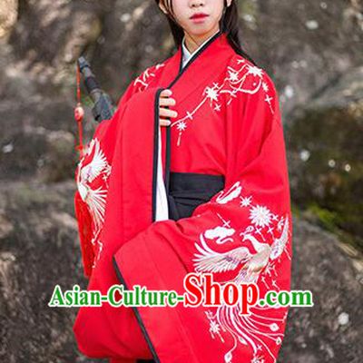 Traditional Chinese Ancient Hanfu Costume Palace Lady Clothing, Asian China Han Dynasty Embroidered Red Curve Bottom for Women