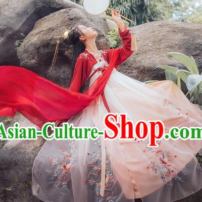 Traditional Chinese Ancient Hanfu Costume Palace Lady Dress, Asian China Tang Dynasty Princess Embroidered Clothing for Women