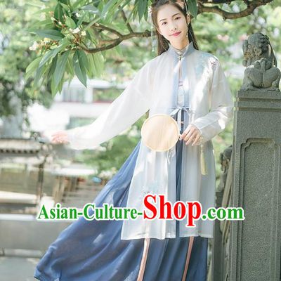 Traditional Chinese Ancient Hanfu Costume Young Lady Clothing, Asian China Song Dynasty Embroidered Clothing for Women
