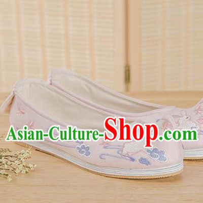 Traditional Chinese Ancient Hanfu Shoes, Asian China Han Dynasty Princess Shoes Embroidered Shoes Pink Blood Stained Shoes
