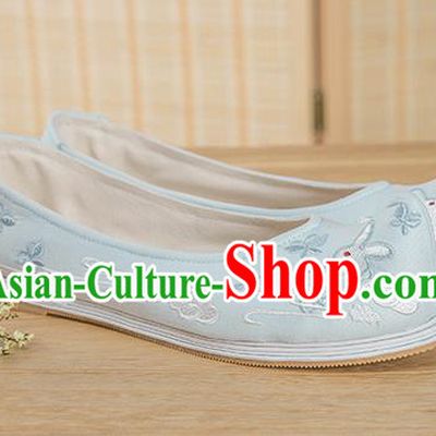 Traditional Chinese Ancient Hanfu Shoes, Asian China Han Dynasty Princess Shoes Embroidered Shoes Blue Blood Stained Shoes